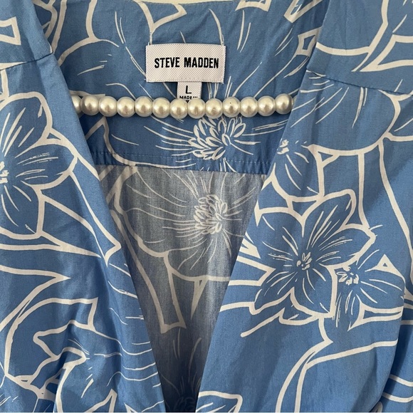 Steve Madden Blue and White Floral Print Prairie Maxi Dress |Size Large| - Picture 3 of 7